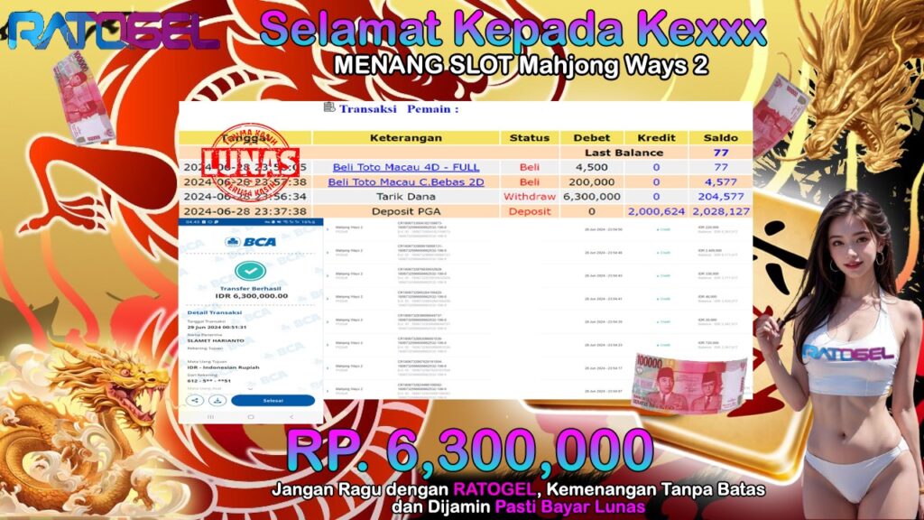 BUKTI JACKPOT SLOT MAHJONG WAYS TERPERCAYA DI INDONESIA TGL 29-06-2024