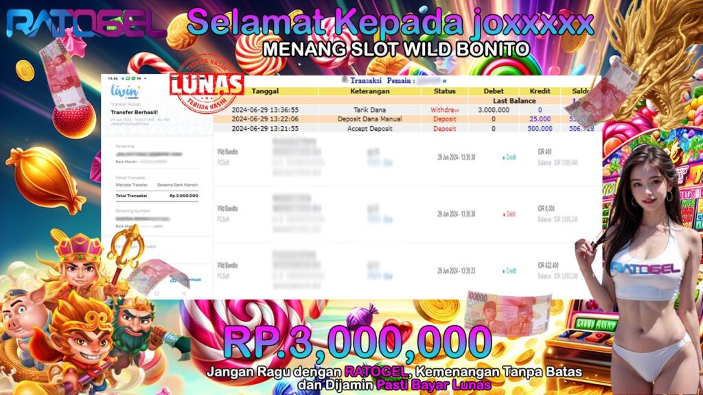 BUKTI JACKPOT SLOT WILD BONITO TERPERCAYA DI INDONESIA TGL 29-06-2024