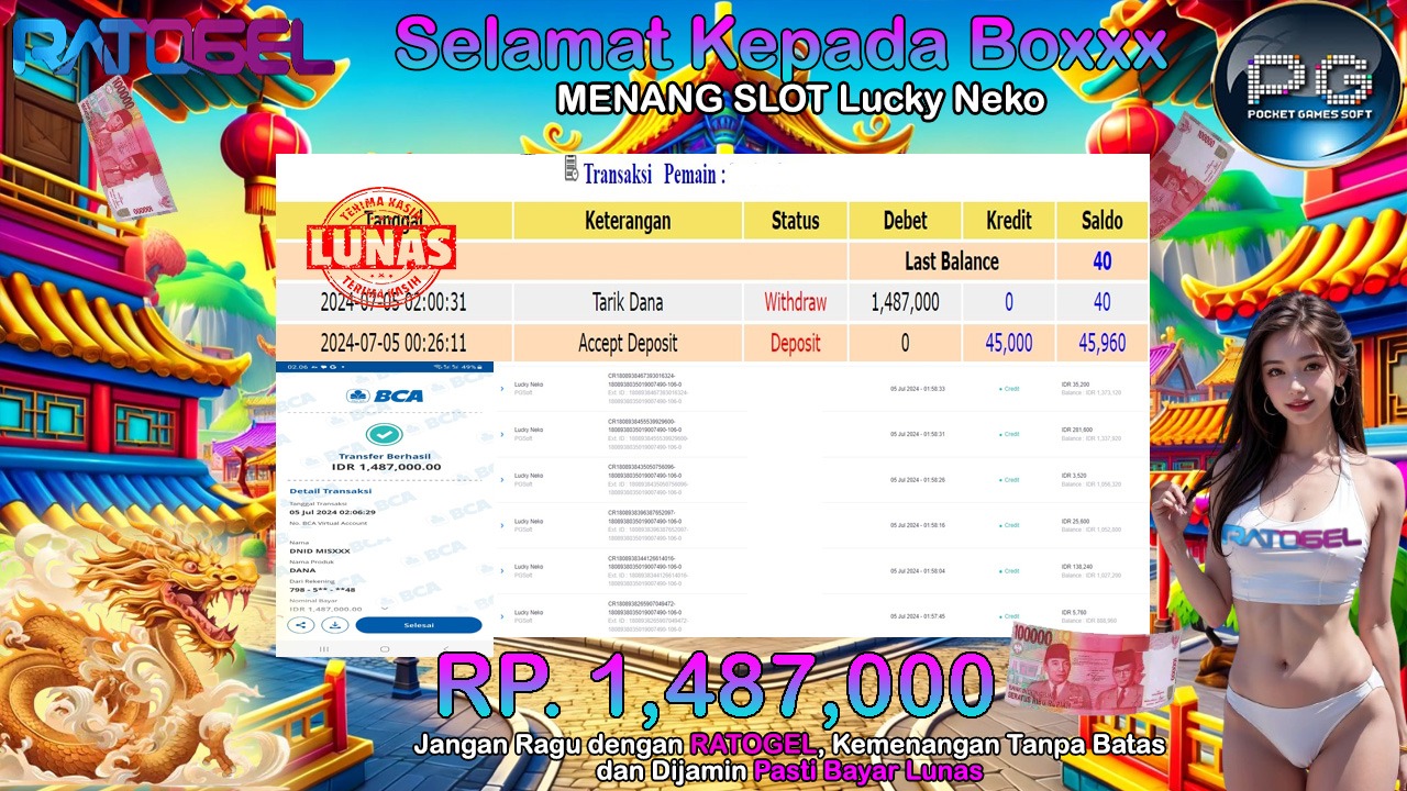 BUKTI JACKPOT SLOT LUCKY NEKO TERPERCAYA DI INDONESIA TGL 05-07-2024