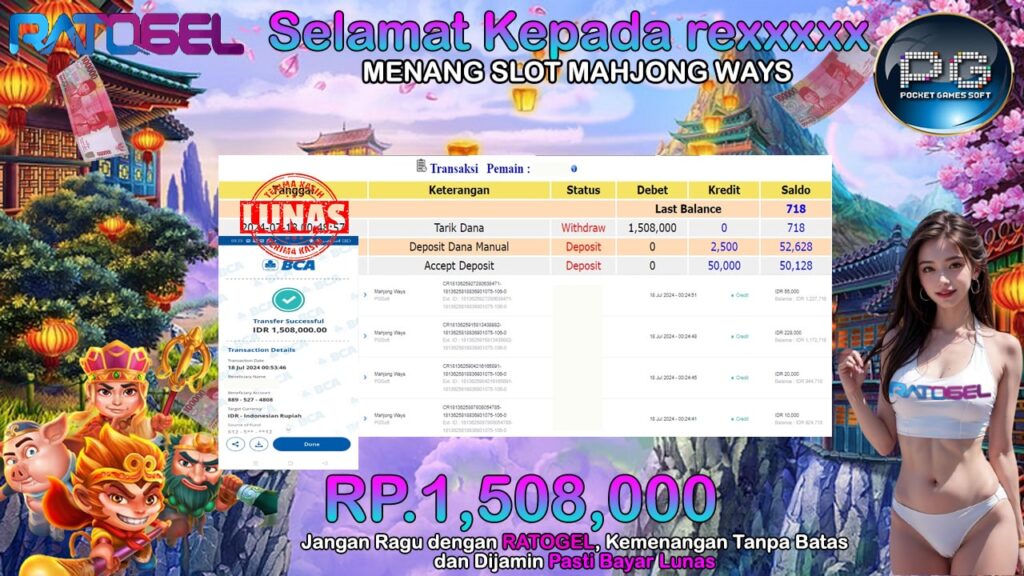 BUKTI JACKPOT SLOT MAHJONG WAYS TERPERCAYA DI INDONESIA TGL 18-07-2024