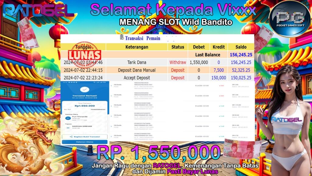 BUKTI JACKPOT SLOT WILD BANDITO TERPERCAYA DI INDONESIA TGL 03-07-2024