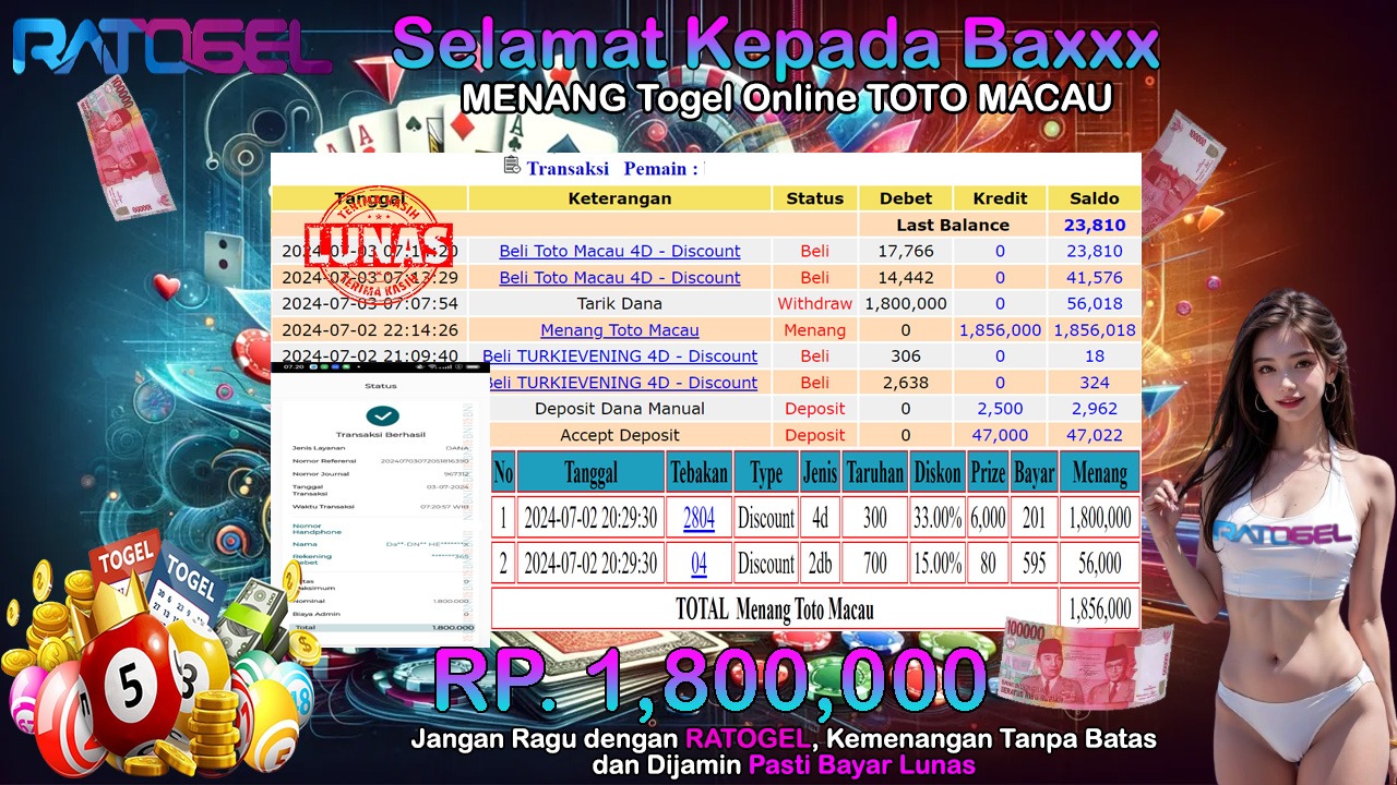 BUKTI JACKPOT TOGEL TOTO MACAU TERPERCAYA DI INDONESIA TGL 03-07-2024