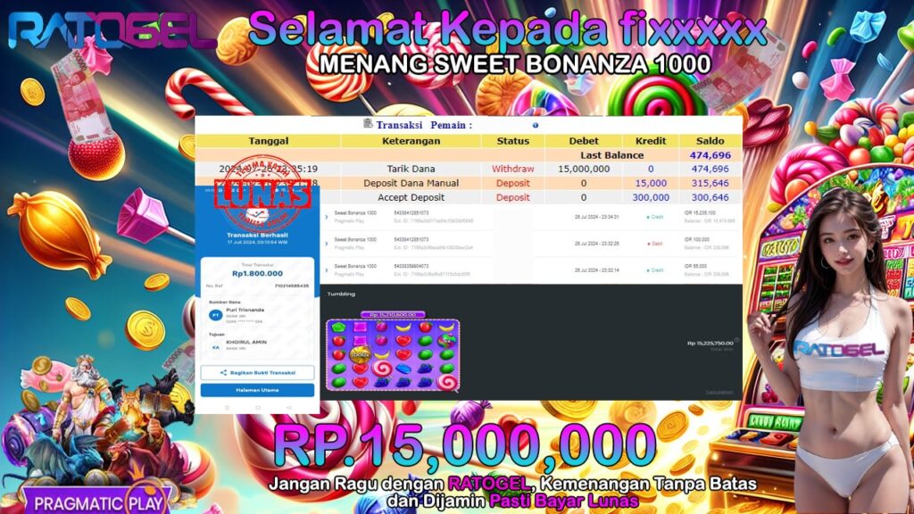 BUKTI JACKPOT SLOT SWEET BONANZA 1000 TERPERCAYA DI INDONESIA TGL 27-07-2024