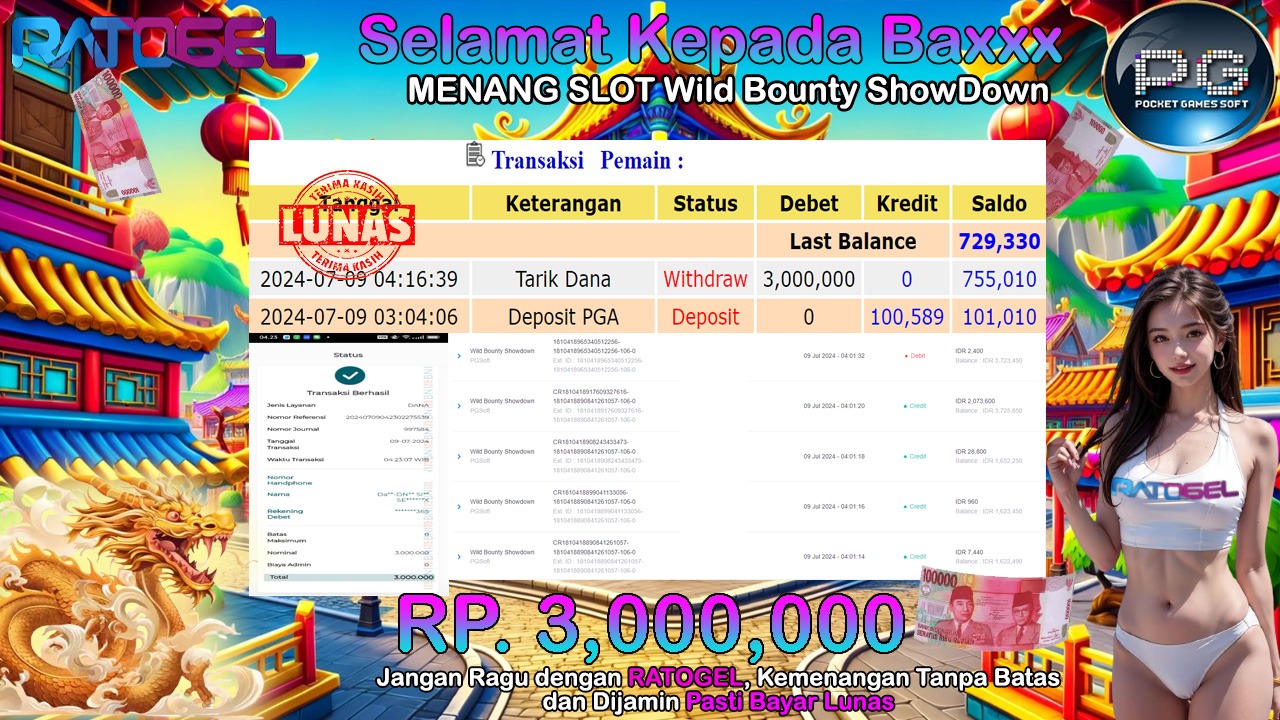 BUKTI JACKPOT SLOT WILD BOUNTY SHOWDOWN TERPERCAYA DI INDONESIA TGL 09-07-2024