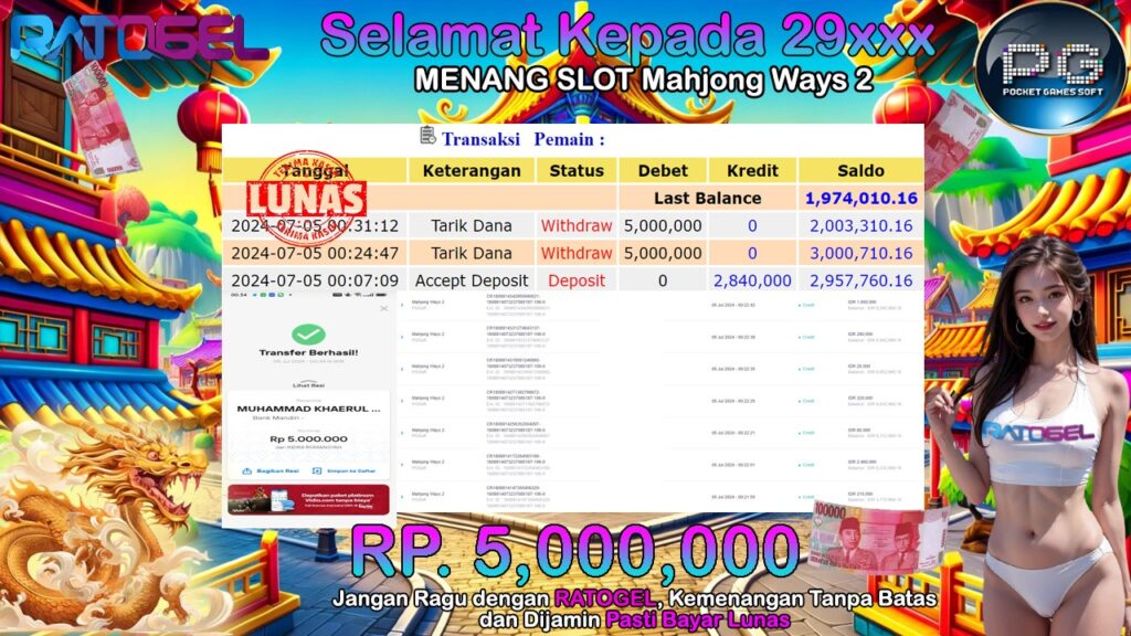 BUKTI JACKPOT SLOT MAHJONG WAYS 2 TERPERCAYA DI INDONESIA TGL 05-07-2024