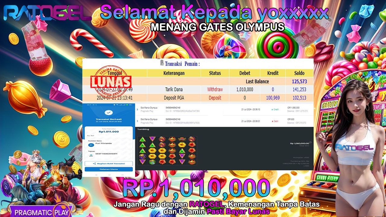 BUKTI JACKPOT SLOT GATES OLYMPUS TERPERCAYA DI INDONESIA TGL 22-07-2024