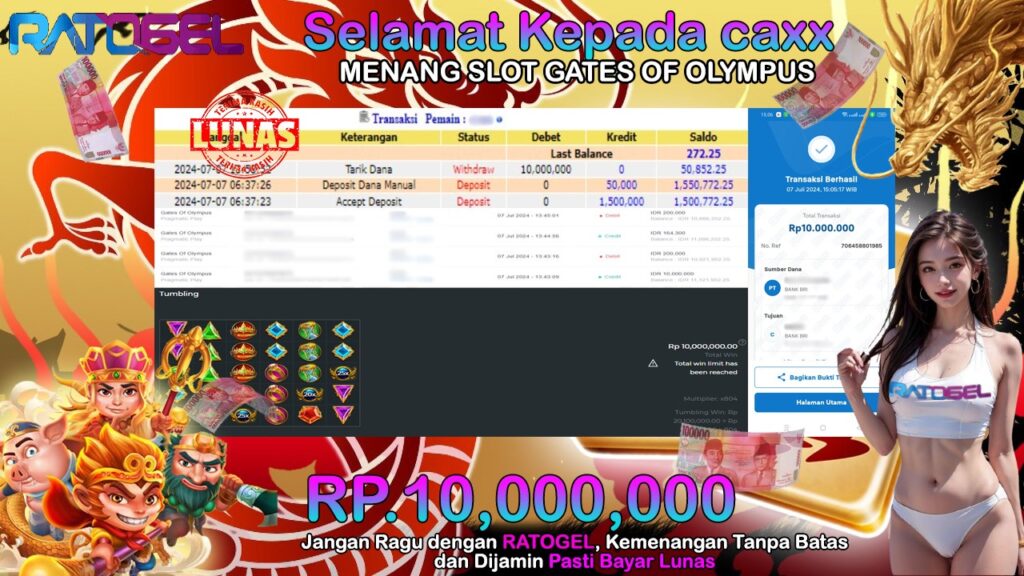 BUKTI JACKPOT SLOT GATES OF OLYMPUS TERPERCAYA DI INDONESIA TGL 07-07-2024