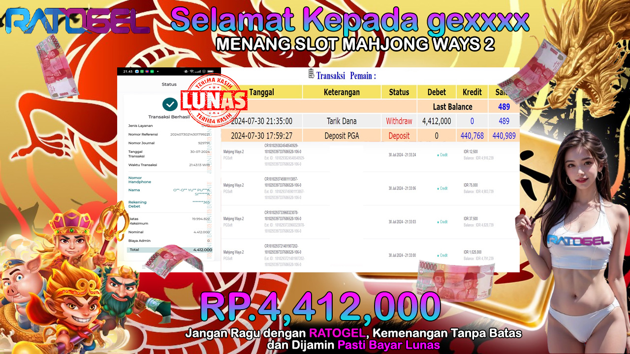 BUKTI JACKPOT SLOT MAHJONG WAYS 2 TERPERCAYA DI INDONESIA TGL 30-07-2024