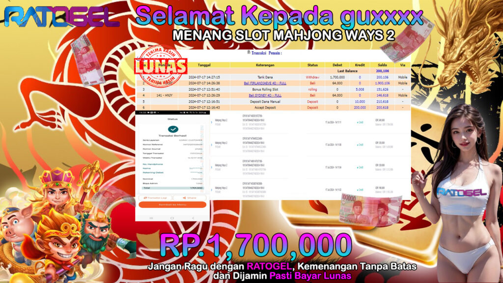 BUKTI JACKPOT SLOT MAHJONG WAYS 2 TERPERCAYA DI INDONESIA TGL 17-07-2024