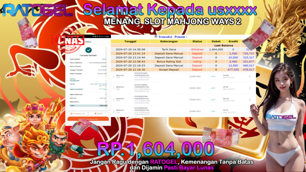 BUKTI JACKPOT SLOT MAHJONG WAYS 2 TERPERCAYA DI INDONESIA TGL 20-07-2024