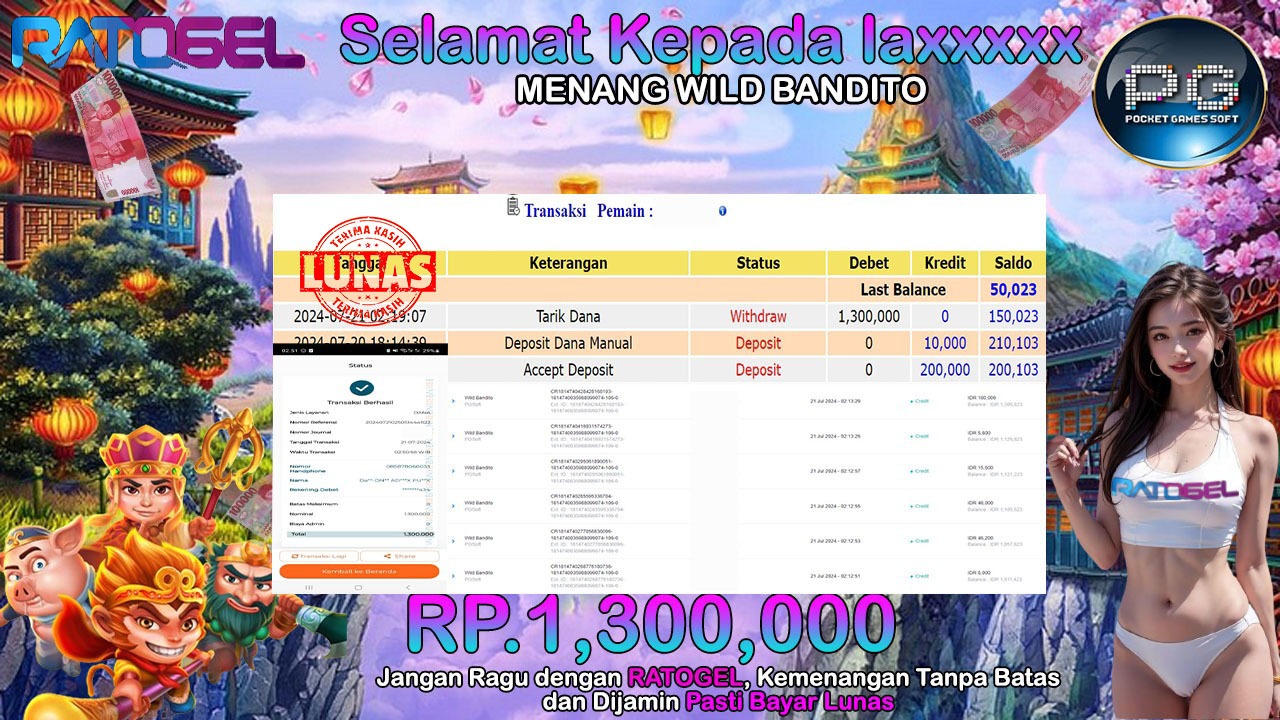 BUKTI JACKPOT SLOT WILD BANDITO TERPERCAYA DI INDONESIA TGL 21-07-2024