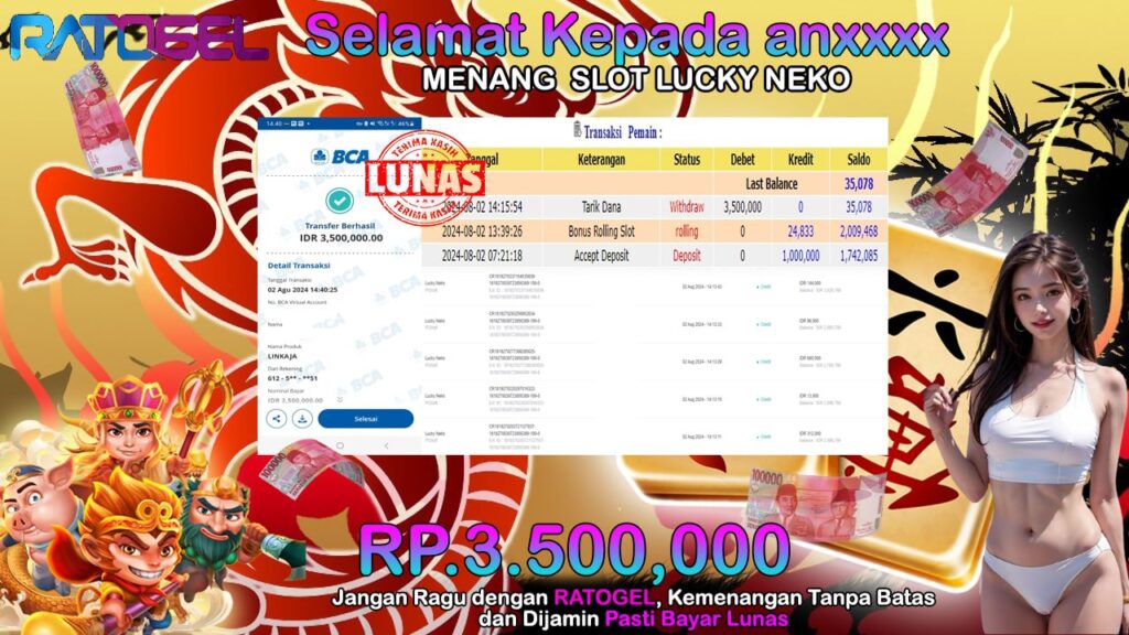 BUKTI JACKPOT SLOT LUCKY NEKO TERPERCAYA DI INDONESIA TGL 02-08-2024