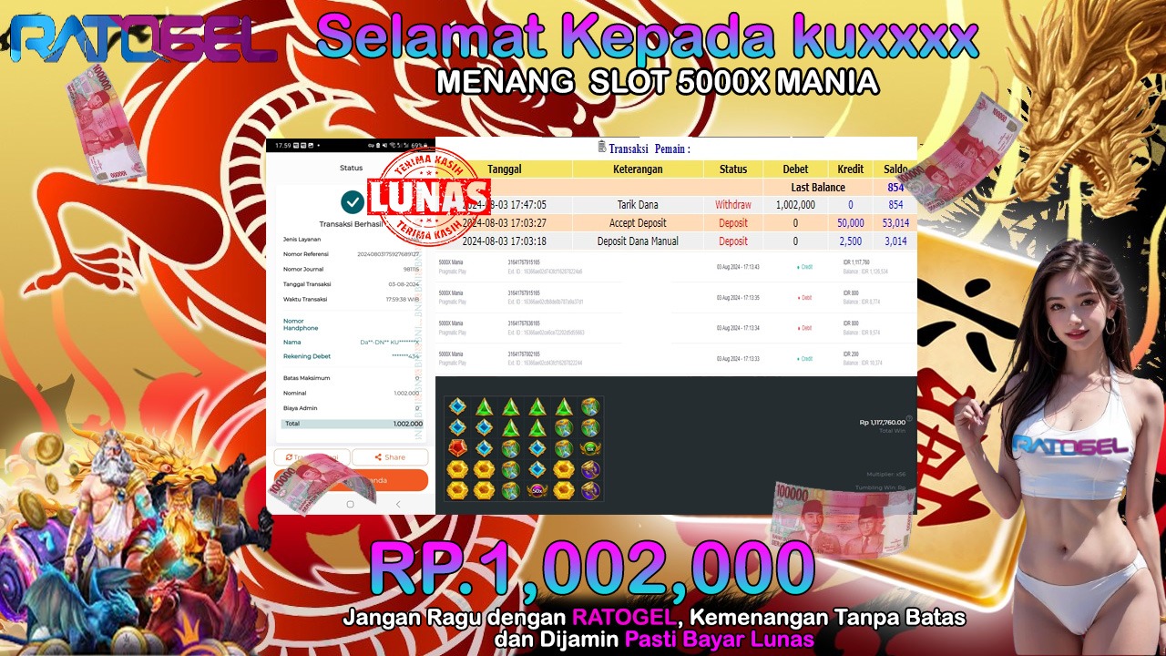 BUKTI JACKPOT SLOT  OLYMPUS 5000X MANIA TERPERCAYA DI INDONESIA TGL 03-08-2024