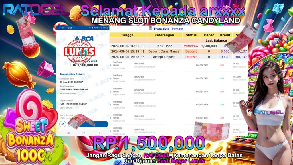 BUKTI JACKPOT SLOT SWEET BONANZA CANDYLAND TERPERCAYA DI INDONESIA TGL 06-08-2024