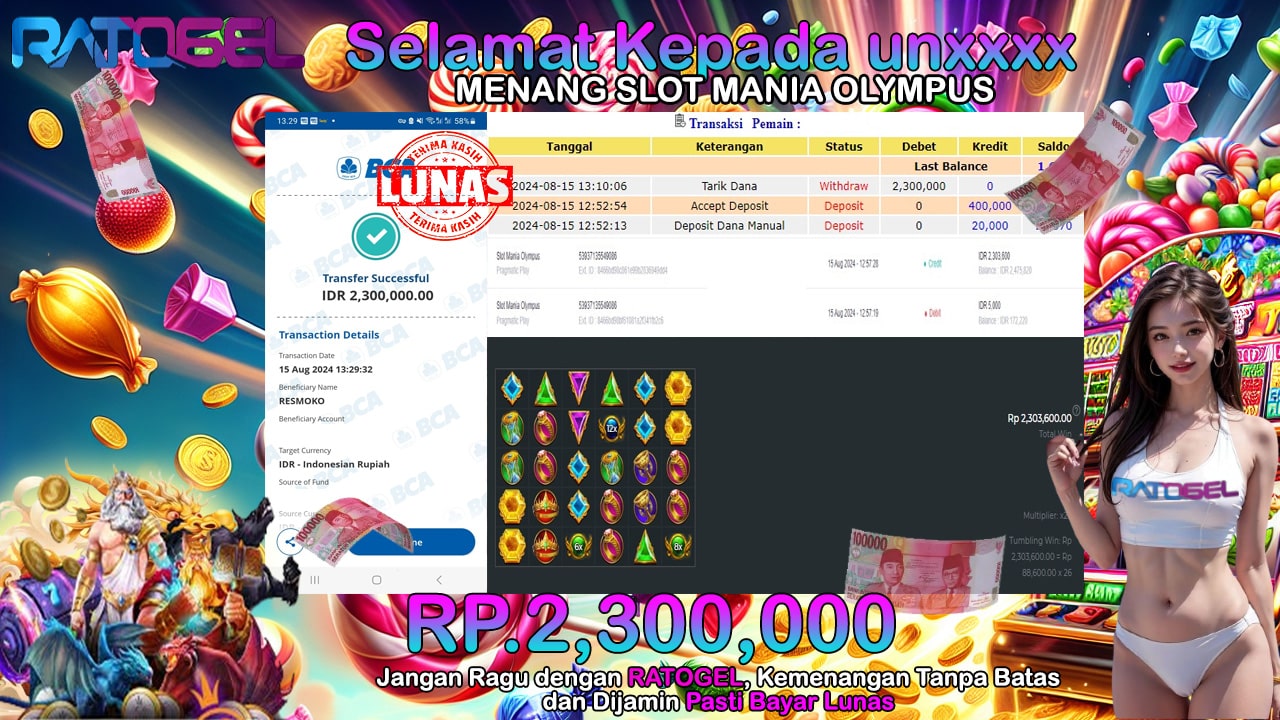 BUKTI JACKPOT SLOT MANIA OLYMPUS TERPERCAYA DI INDONESIA TGL 15-08-2024