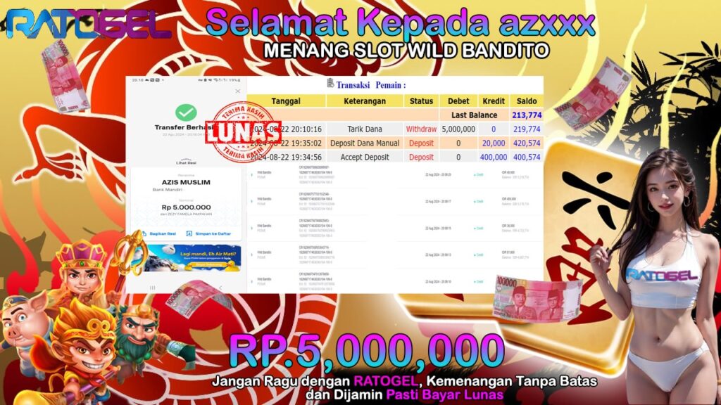 BUKTI JACKPOT SLOT WILD BANDITO TERPERCAYA DI INDONESIA TGL 22-08-2024