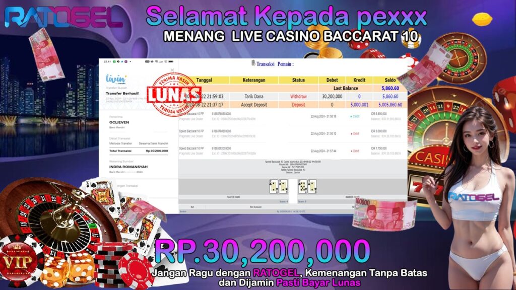 BUKTI JACKPOT LIVE CASINO BACCARAT 10 TERPERCAYA DI INDONESIA TGL 22-08-2024