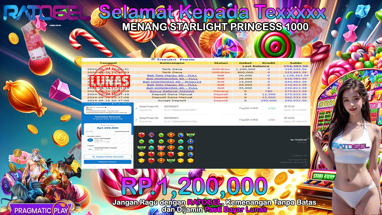 BUKTI JACKPOT SLOT STARLIGHT PRINCESS 1000 TERPERCAYA DI INDONESIA TGL 17-08-2024