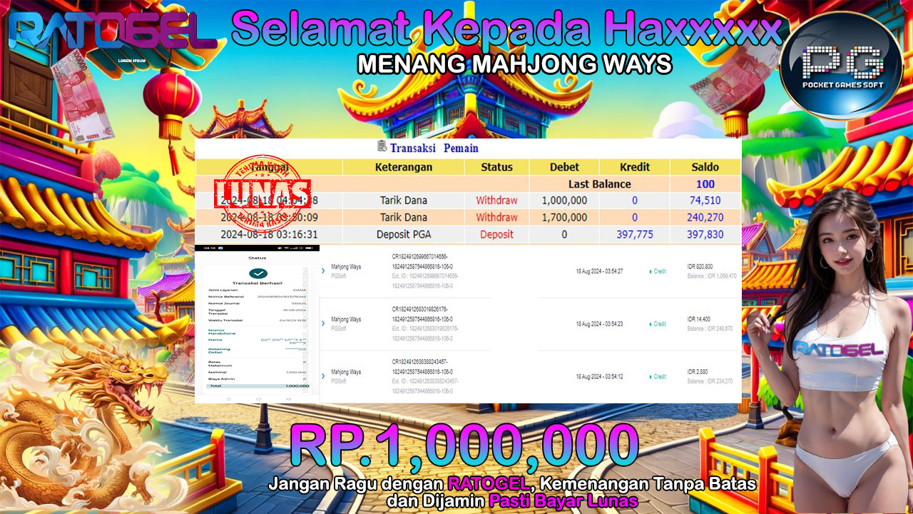 BUKTI JACKPOT SLOT MAHJONG WAYS  TERPERCAYA DI INDONESIA TGL 18-08-2024